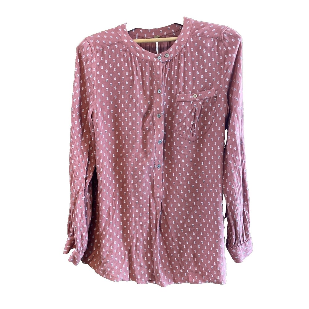 Free People Burnt Orange Long Sleeve 1/2 Button-up Tunic Women's size XS